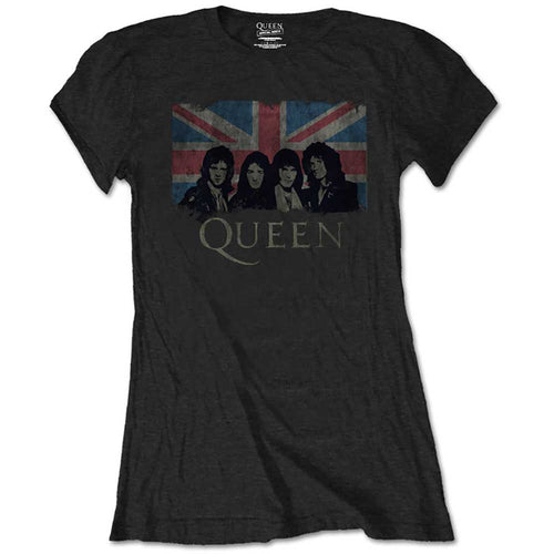 Queen Union Jack Vintage Ladies T-Shirt