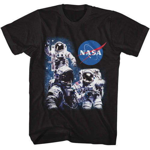 NASA 3 Astronauts And Meatball Logo Adult Short-Sleeve T-Shirt