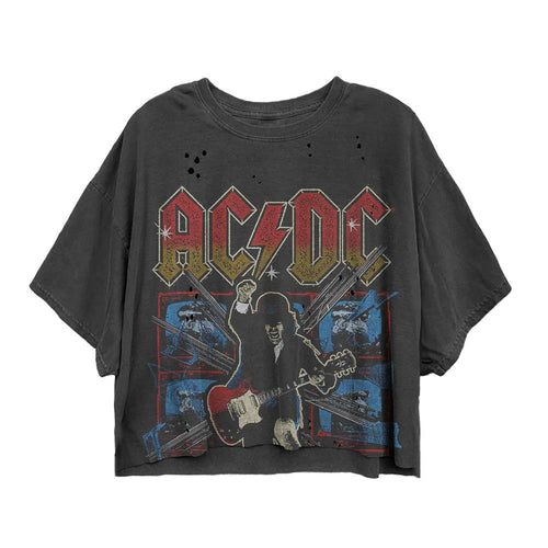 AC/DC Blow Up High Contrast Pigment Black 100% Cotton Vintage Oversize Crop T-Shirt