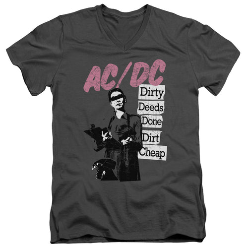 AC/DC Special Order Dirty Deeds Men's 30/1 100% Cotton Slim Fit V-Neck T-Shirt