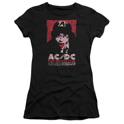 AC/DC High Voltage Live 1975 Junior's 30/1 100% Cotton Cap-Sleeve Sheer T-Shirt