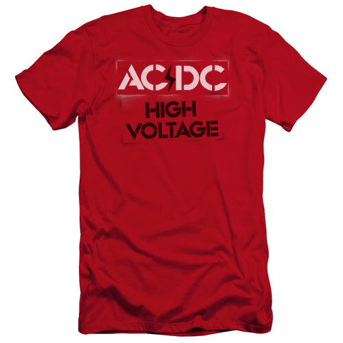 AC/DC Special Order High Voltage Stencil Men's Premium Ultra-Soft 30/1 100% Cotton Slim Fit T-Shirt - Eco-Friendly - Made In The USA