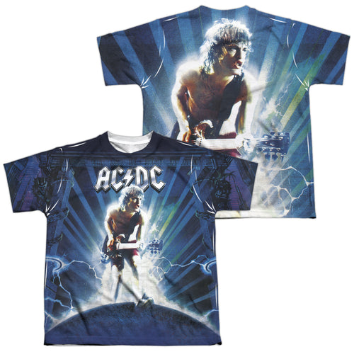 AC/DC Special Order Lightning (Front/Back Print) Youth Regular Fit 100% Polyester Short-Sleeve T-Shirt