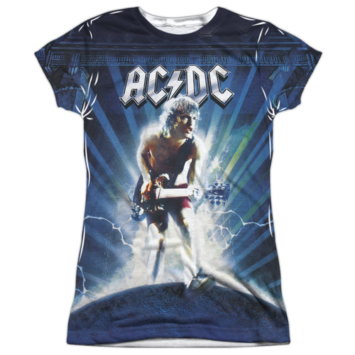 AC/DC Lightning Junior's 100% Polyester Cap-Sleeve T-Shirt