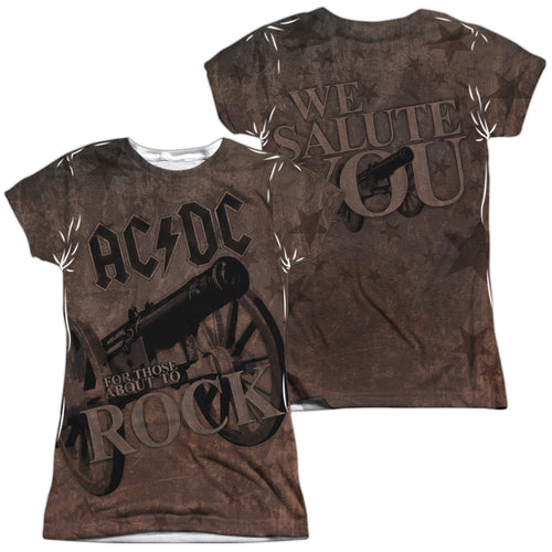 AC/DC We Salute You (Front/Back Print) Junior's 100% Polyester Cap-Sleeve T-Shirt