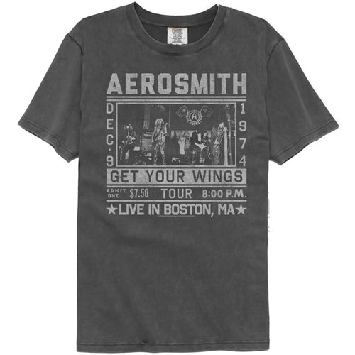 Aerosmith Wings Tour 74 Adult Short-Sleeve Washed Black T-Shirt