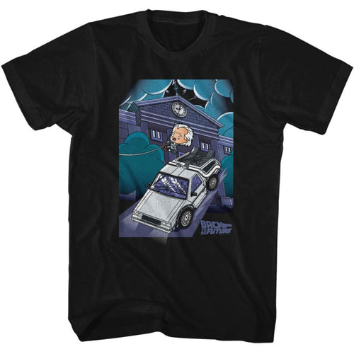Back To The Future Cute Cartoon Doc And Clock Tower Adult Short-Sleeve T-Shirt