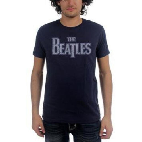 Beatles - Beatles Vintage Drop T Logo Navy Blue Short-Sleeve T-Shirt