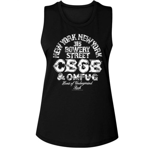 CBGB Logo And Address Ladies Muscle Tank T-Shirt