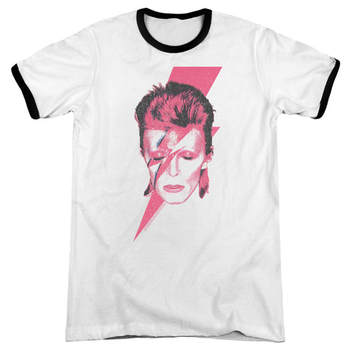 David Bowie Aladdin Sane Men's 30/1 Heather Ringer 50% Cotton 50% Poly Short-Sleeve T-Shirt