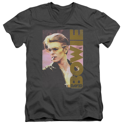 David Bowie Special Order Smokin Men's 30/1 100% Cotton Slim Fit V-Neck T-Shirt