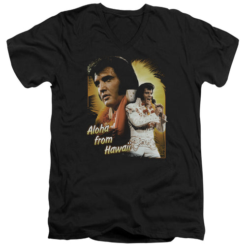Elvis Presley Special Order Aloha Men's 30/1 100% Cotton Slim Fit V-Neck T-Shirt