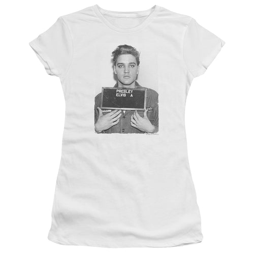 Elvis Presley Army Mug Shot Junior's 30/1 100% Cotton Cap-Sleeve Sheer T-Shirt
