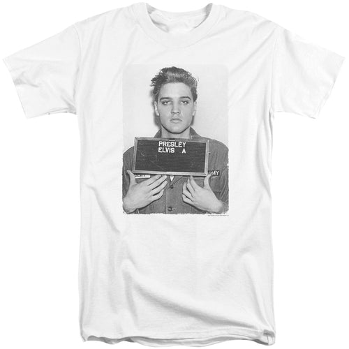 Elvis Presley Army Mug Shot Men's 18/1 Tall 100% Cotton Short-Sleeve T-Shirt