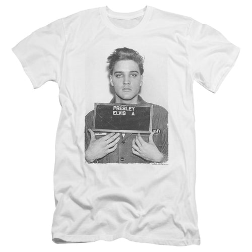 Elvis Presley Army Mug Shot Men's Premium Ultra-Soft 30/1 100% Cotton Slim Fit T-Shirt - Eco-Friendly - Made In The USA