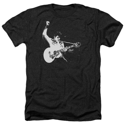 Elvis Presley Black&White Guitarman Men's 30/1 Heather 60% Cotton 40% Poly Short-Sleeve T-Shirt