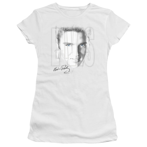 Elvis Presley Blue Eyes Junior's 30/1 100% Cotton Cap-Sleeve Sheer T-Shirt