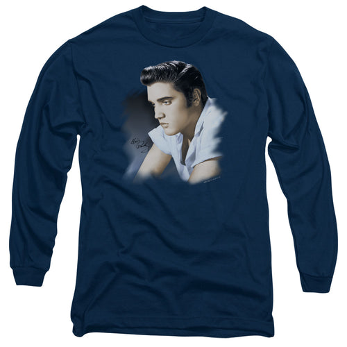 Elvis Presley Blue Profile Men's 18/1 Long Sleeve 100% Cotton T-Shirt