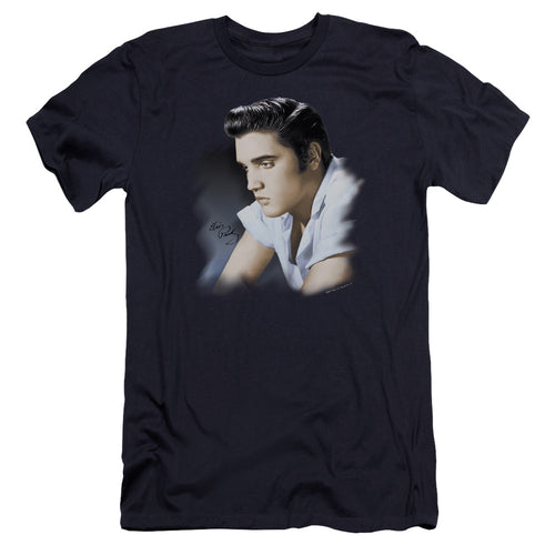 Elvis Presley Blue Profile Men's Premium Ultra-Soft 30/1 100% Cotton Slim Fit T-Shirt - Eco-Friendly - Made In The USA