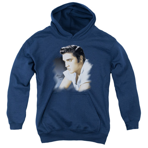 Elvis Presley Blue Profile Youth 50% Cotton 50% Poly Pull-Over Hoodie