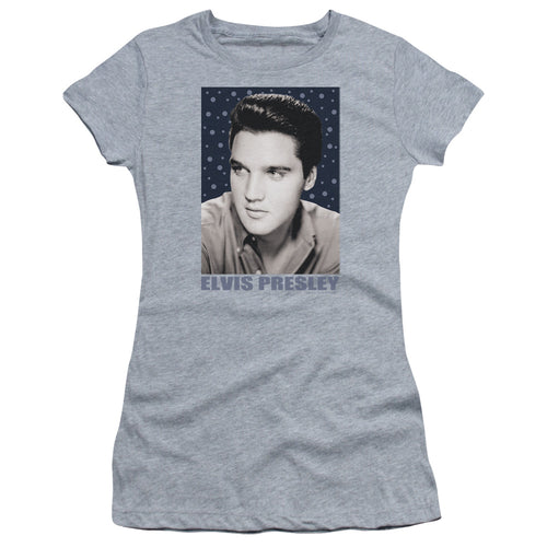 Elvis Presley Blue Sparkle Junior's 30/1 100% Cotton Cap-Sleeve Sheer T-Shirt
