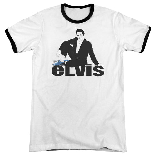 Elvis Presley Blue Suede Men's 30/1 Heather Ringer 50% Cotton 50% Poly Short-Sleeve T-Shirt
