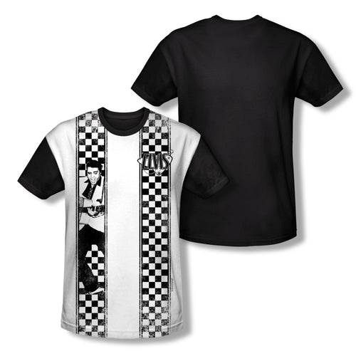 Elvis Presley Checkered Bowling Shirt Youth Black Back 100% Polyester Regular Fit Short Sleeve T-Shirt