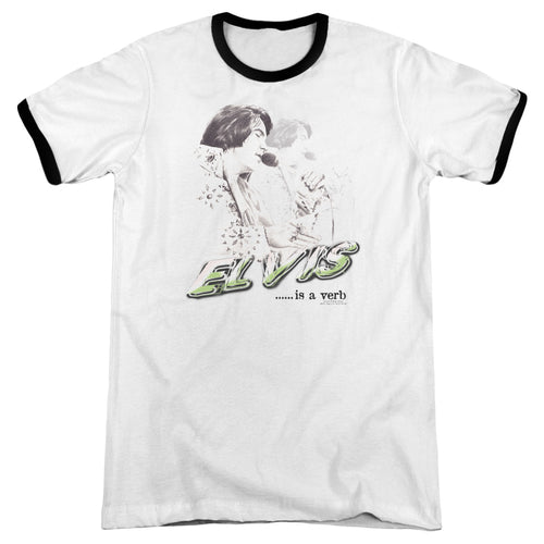 Elvis Presley Elvis Is A Verb Men's 30/1 Heather Ringer 50% Cotton 50% Poly Short-Sleeve T-Shirt