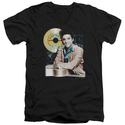 Elvis Presley Special Order Gold Record Men's 30/1 100% Cotton Slim Fit V-Neck T-Shirt