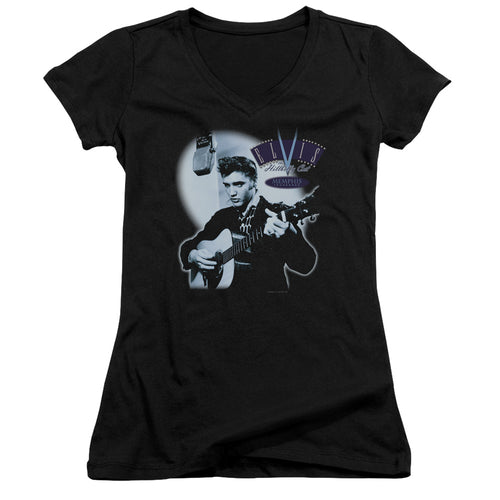 Elvis Presley Special Order Hillbilly Cat Junior's 30/1 100% Cotton Cap-Sleeve Sheer V-Neck T-Shirt