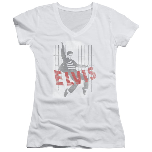 Elvis Presley Iconic Pose Junior's 30/1 100% Cotton Cap-Sleeve Sheer V-Neck T-Shirt
