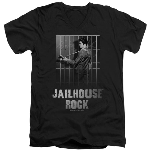Elvis Presley Jailhouse Rock Men's 30/1 100% Cotton Slim Fit V-Neck T-Shirt