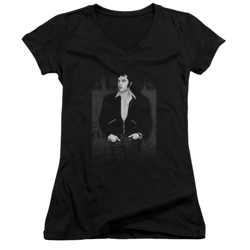 Elvis Presley Just Cool Junior's 30/1 100% Cotton Cap-Sleeve Sheer V-Neck T-Shirt