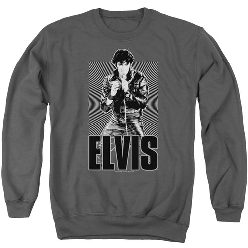 Elvis Presley Leather Men's Crewneck 50% Cotton 50% Poly Long-Sleeve Sweatshirt