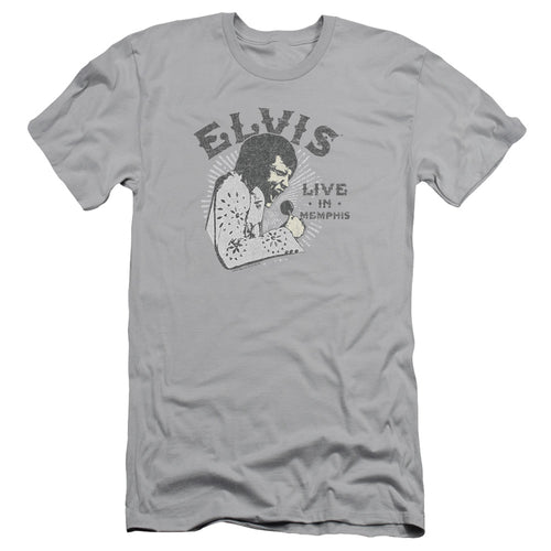 Elvis Presley Live In Memphis Men's 30/1 100% Cotton Slim Fit Short-Sleeve T-Shirt