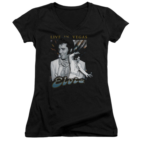 Elvis Presley Live In Vegas Junior's 30/1 100% Cotton Cap-Sleeve Sheer V-Neck T-Shirt