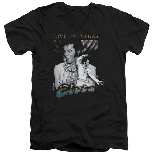 Elvis Presley Live In Vegas Men's 30/1 100% Cotton Slim Fit V-Neck T-Shirt