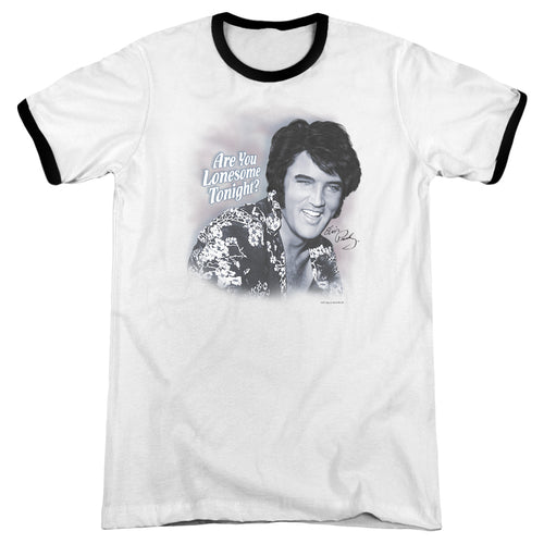 Elvis Presley Lonesome Tonight Men's 30/1 Heather Ringer 50% Cotton 50% Poly Short-Sleeve T-Shirt