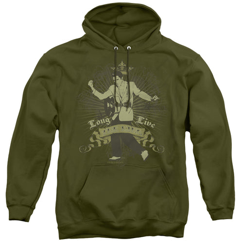 Elvis Presley Long Live The King Military Green Men's Pull-Over 75 25 Poly Hoodie