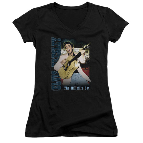 Elvis Presley Memphis Junior's 30/1 100% Cotton Cap-Sleeve Sheer V-Neck T-Shirt