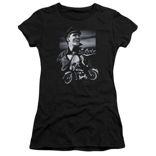 Elvis Presley Motorcycle Junior's 30/1 100% Cotton Cap-Sleeve Sheer T-Shirt