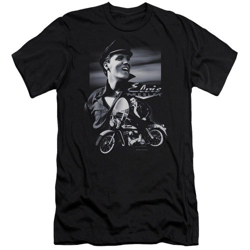 Elvis Presley Motorcycle Men's 30/1 100% Cotton Slim Fit Short-Sleeve T-Shirt