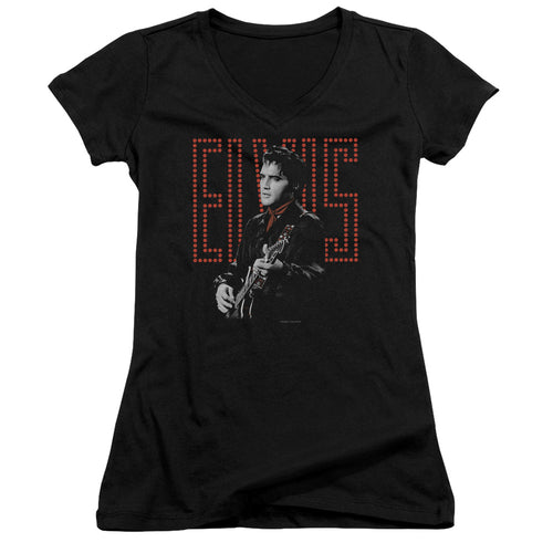 Elvis Presley Red Guitarman Junior's 30/1 100% Cotton Cap-Sleeve Sheer V-Neck T-Shirt