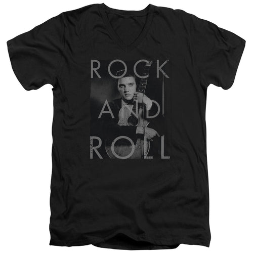 Elvis Presley Rock And Roll Men's 30/1 100% Cotton Slim Fit V-Neck T-Shirt