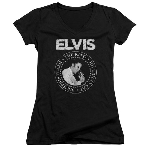 Elvis Presley Rock King Junior's 30/1 100% Cotton Cap-Sleeve Sheer V-Neck T-Shirt