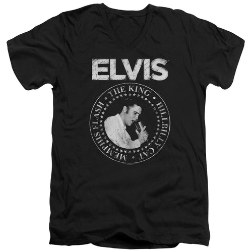 Elvis Presley Rock King Men's 30/1 100% Cotton Slim Fit V-Neck T-Shirt