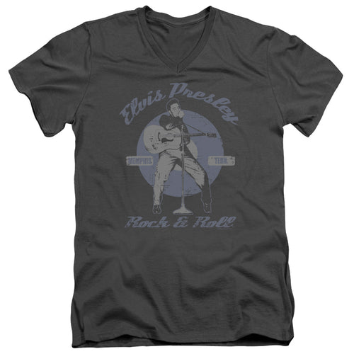 Elvis Presley Rock & Roll Men's 30/1 100% Cotton Slim Fit V-Neck T-Shirt