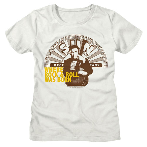 Elvis Presley - Sun Records Elvis Where Rock And Roll Was Born Ladies Short-Sleeve T-Shirt