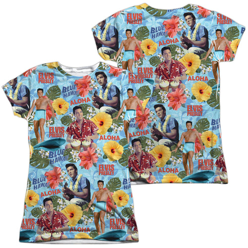Elvis Presley Special Order Surfs Up (Front/Back Print) Junior's 100% Polyester Cap-Sleeve T-Shirt