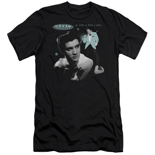 Elvis Presley Teal Portrait Men's Premium Ultra-Soft 30/1 100% Cotton Slim Fit T-Shirt - Eco-Friendly - Made In The USA